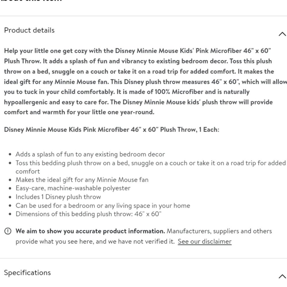 'MINNIE MOUSE' PLUSH THROW BLANKET "DISNEY" - Picture 14 of 16